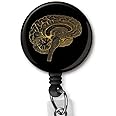 Rkvre Brain Anatomy Neurology Illustration Badge Clip Card Holders Nurse ID Name Keychain Retractable Lanyard Reels Alligator Clip Nylon Cord Office Worker Doctor