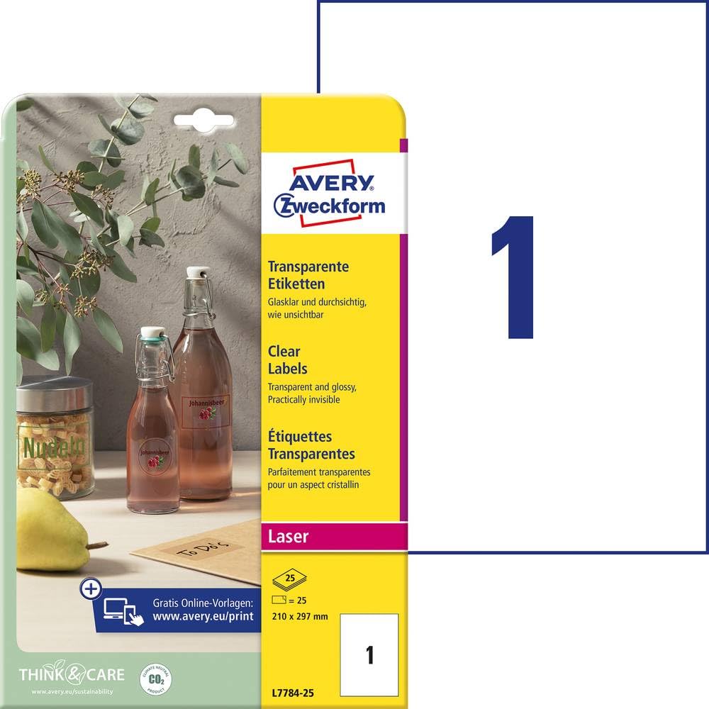 Avery Zweckform L7784-25 Crystal Clear Labels 210 x 297 mm