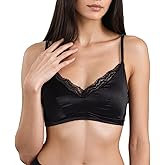 SilRiver Silk Deep V Lace Bralette for Women Lined Bra No Underwire - Comfortable Natural Feeling Underwear