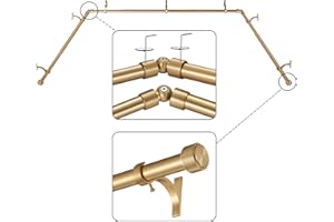 Mayrhyme Warm Gold Bay Window Curtain Rods with Aluminum End Cap Finials and Brackets,Adjustable 36-72 Inch Center Rod for wi
