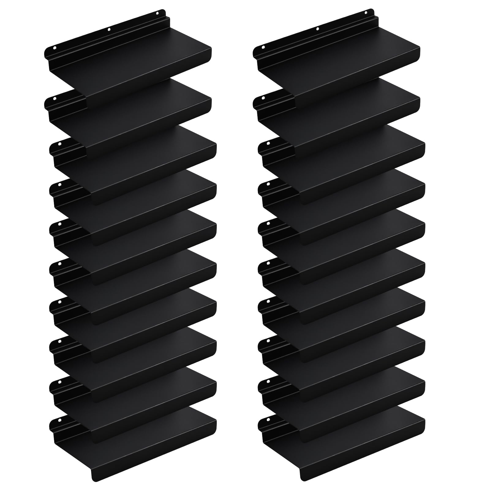 Photo 1 of **HEAVY** SNOGSWOG 10X4.3 Inch Slatwall Shelves Set of 20, Metal Slat Wall Shelves Accessories, Black Flat Display Shelves for Slat, Metal Retail Display for Storage and Organization
