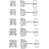 MDFUN 5 Pairs Stud Earrings Sets 3-7MM 18K Gold Plated Round/Cushion/Asscher/Emerald Cut Cubic Zirconia Earring Hypoallergenic Stud Earrings for Women Men