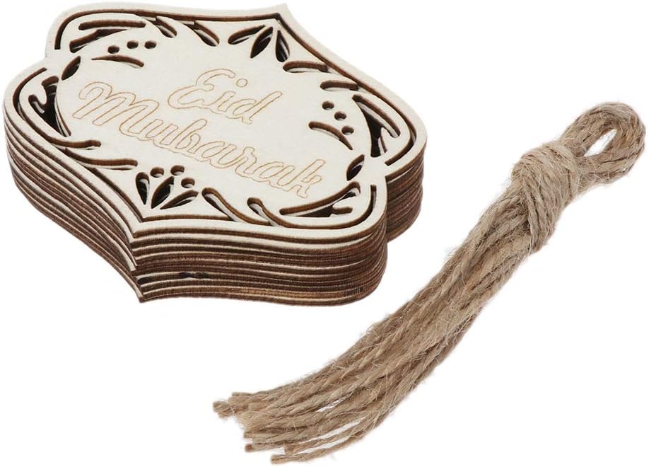 Kingjinglo 1 Set DIY Eid Mubarak Muslim Home Decoration Ramadan Decor Pendant Wooden Hollow Ornament Crafts Activities Gifts With Ropes Islam Floral