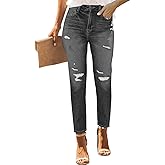 PerZeal Women's Skinny Ripped Trendy Jeans Mid Waisted Destroyed Denim Pants with Frayed Hem (Pack of 2)