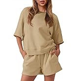 Fisoew Womens 2 Piece Outfits Casual Oversized Cropped Sweatshirt and High Waist Running Shorts Tracksuit Sets