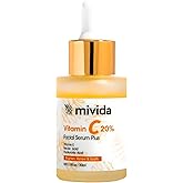 mivida 20% Vitamin C Serum for Face, Anti-Aging & Brightening Serum | W/Hyaluronic & Ferulic Acid, Vit E | Reduces Wrinkles, Fine Lines, Dark Spots & Hyperpigmentation, Maximum Strength Formula, 1floz