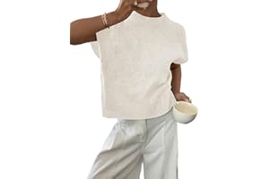 BLENCOT Womens Cap Sleeve Sweaters Summer Casual Short Sleeve Knit Tank Tops Loose Fit Crew Neck Pullover