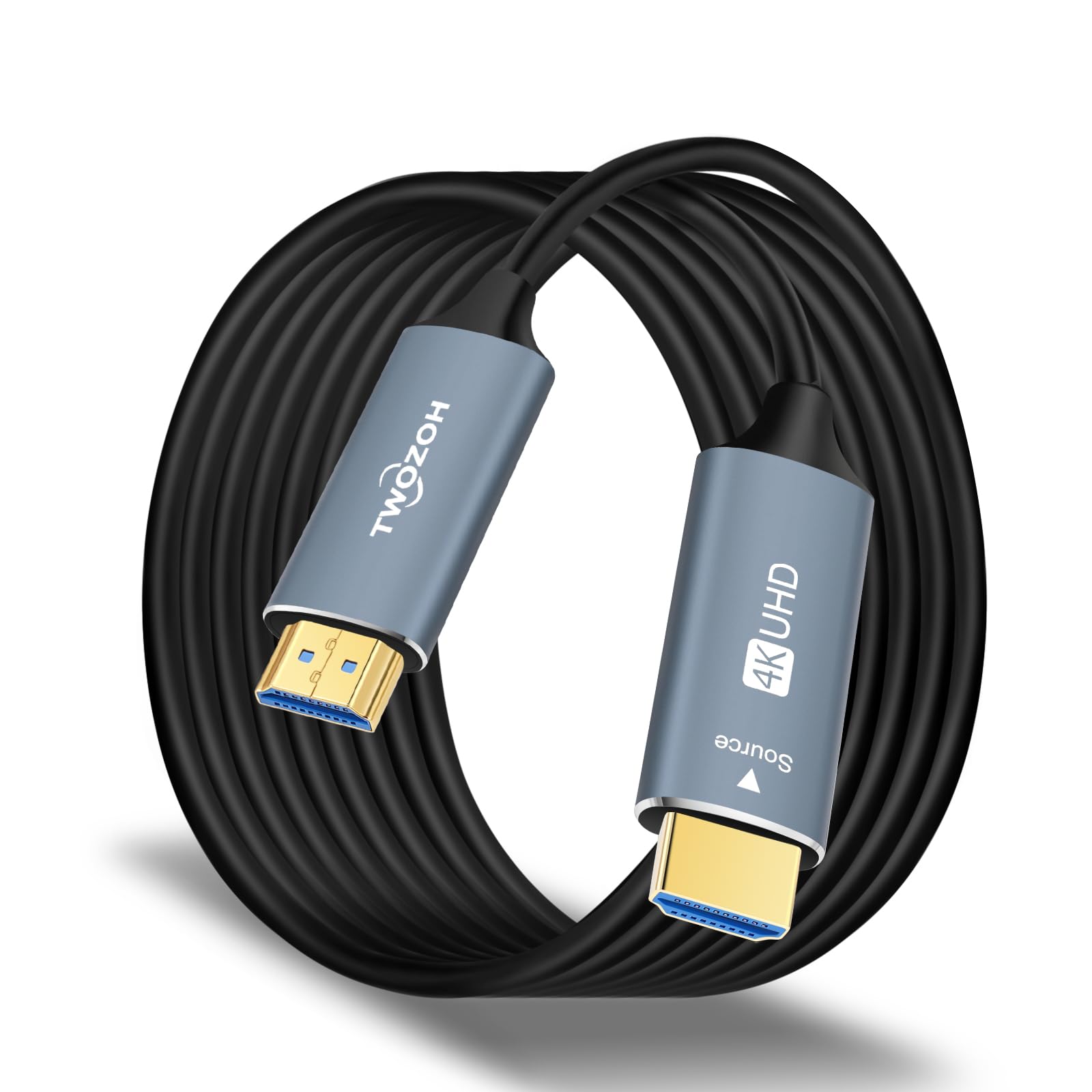 Twozoh Fiber Optic HDMI Cable 15M, 4K Fiber HDMI Cable 4K/60Hz (4:4:4 HDR10 HDCP2.2) 1440p 144Hz 18Gbps High Speed