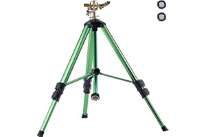 VEVOR Impact Sprinkler on Tripod Base, Heavy Duty Tripod Sprinklers with Brass Head & 3/4" Connector, 360 Degree Large Area Coverage Irrigation Sprinkler, Adjustable Heights, for Yard Green