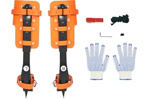 QUSKLISU Adjustable Tree Climbing Spikes Set, Steel Pole Climbing Spurs, Forged Climber Gaffs Tools with Adjustable Leather Strap for Felling Trees, Picking Fruit, Hanging Objects