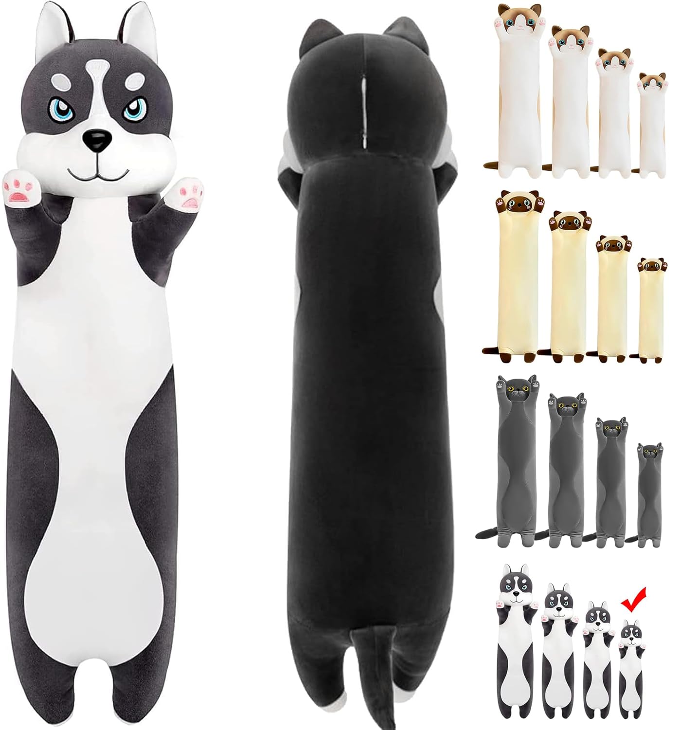 Mikytoper Long Dog Plush Pillow - Soft Husky Plushie Stuffed Animals Plushie Pillow Long Husky Dog Pillow Gift for Kids Adult, Cute Home Decoration (50CM)