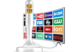 HIDB TV Antenna for Smart TV Indoor, Digital Indoor HD Antennas with Strong Magnetic Base, Easy Installation, Long Range Reception for Local Channels 4K 1080P, 10ft Long Cables (White)