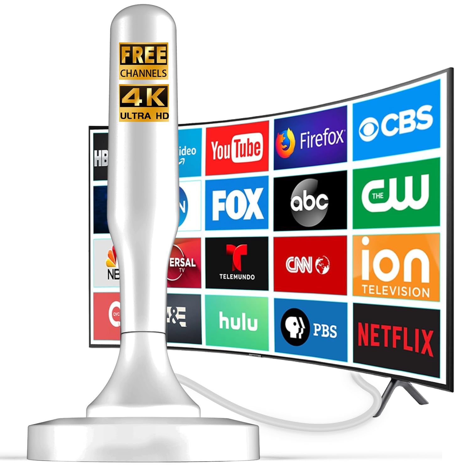 Photo 1 of HIDB TV Antenna for Smart TV Indoor, Digital Indoor HD Antennas with Strong Magnetic Base, Easy Installation, Long Range Reception for Local Channels 4K 1080P, 10ft Long Cables (White)