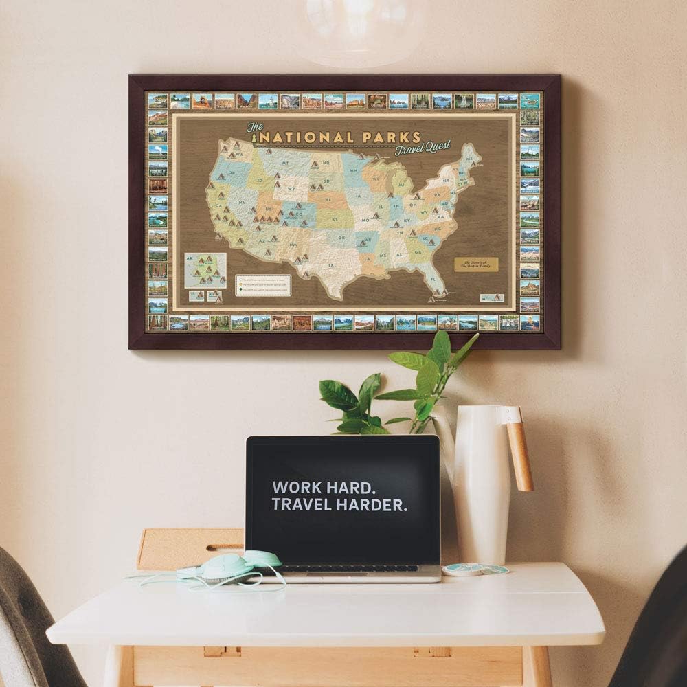 Map Your Travels National Parks Travel Quest Map | Each Park Has a Signature Image Created by a MN Artist | Pins Included to Track Your Quest to Visit All of the Parks | Made in Minnesota | 22"x33"