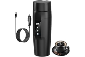 12V Portable Travel Electric Kettle, 350ML Heated Mug with 40-100℃ Temperature Adjustable, 304 Stainless Steel Liner, 80W Fas