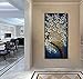Okbonn-100% Hand Painted Art Modern Abstract Picture White Flowers Green Blue Artwork Floral Oil Paintings on Canvas Wall Art for Living Room Bedroom Home Office Decorations Wall Decor