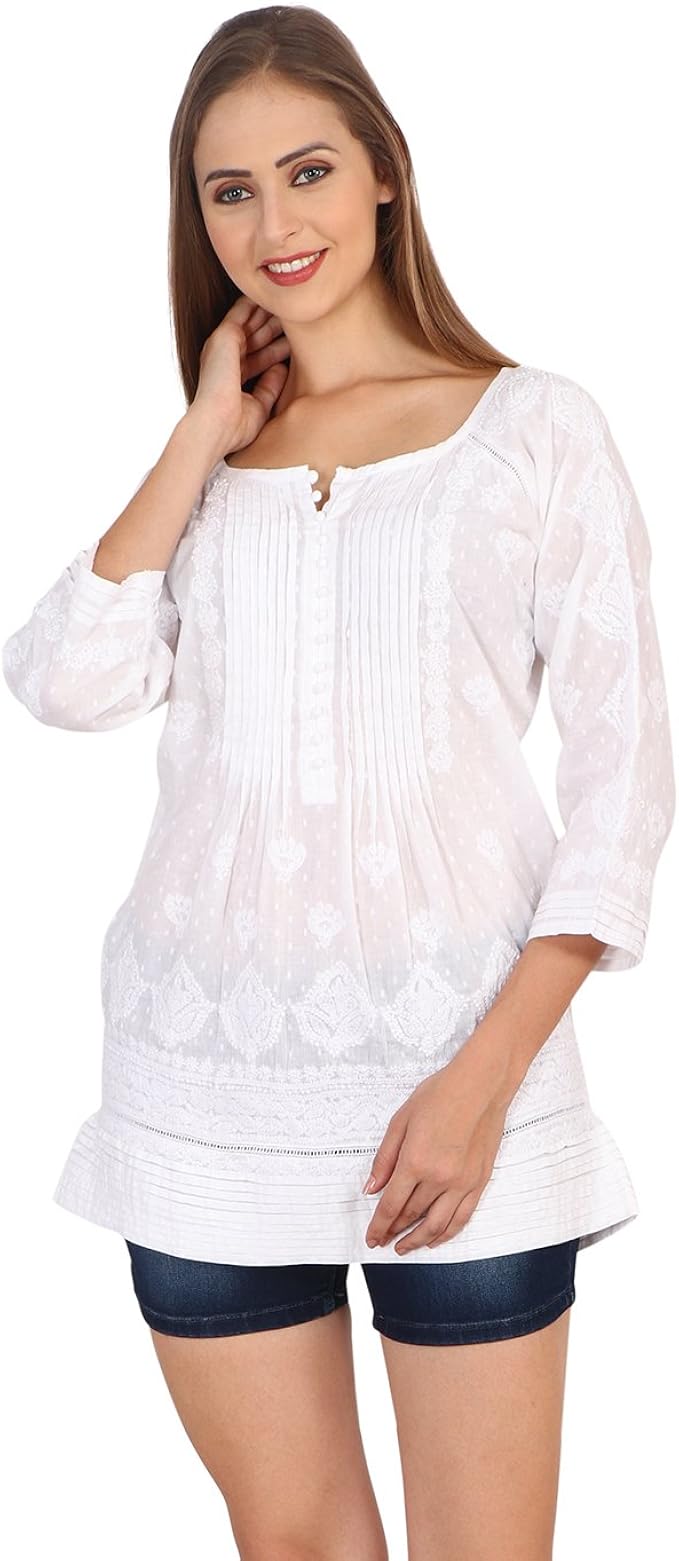 Indiankala4u Ladies Kurti Tops Hand Embroidered Chikankari Blouse Kurta Top For Women At Amazon Women S Clothing Store