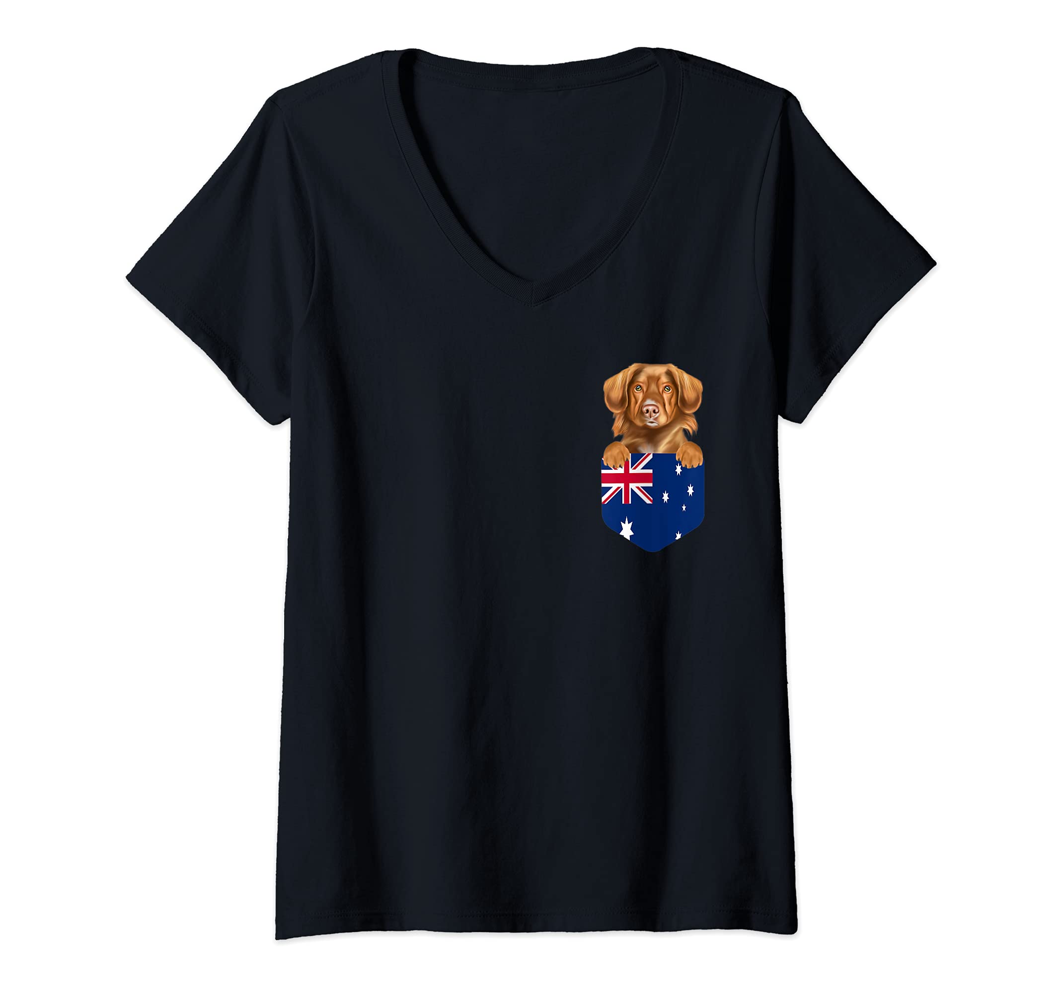 Womens Australia Flag Duck Tolling Retrievers Dog In Pocket V-Neck T-Shirt