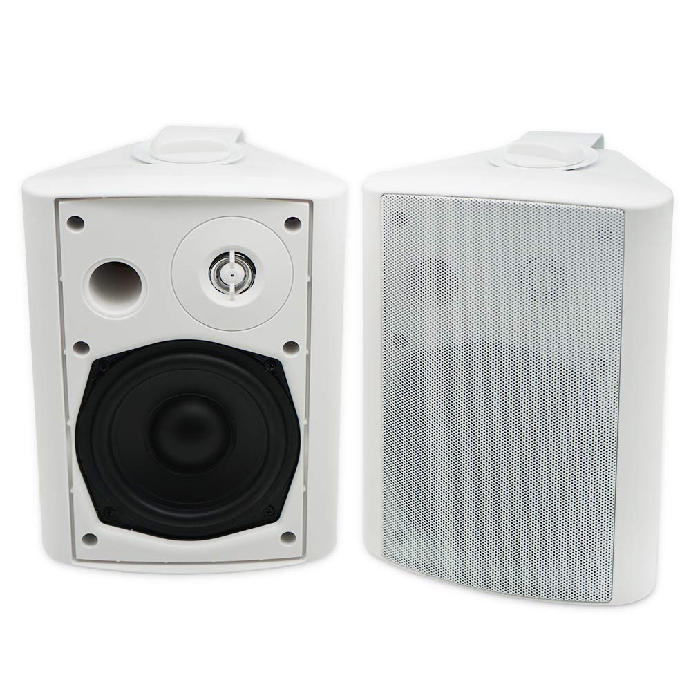 Herdio 5.25 Inches 200 Watts Indoor Outdoor Patio Bluetooth Speakers with Superior Stereo Dome Tweeter All Weather Wired Wall Mount System(White)