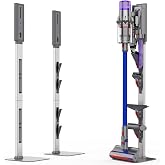 AIKOLZON Vacuum Stand Compatible with Dyson Cordless Vacuums, Freestanding No-Drill Floor Dock with Foldable Accessory Hooks, Heavy-Duty Carbon Steel Base and Cable Management, White