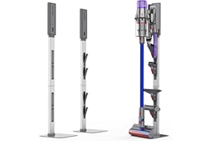 AIKOLZON Vacuum Stand for Dyson with Foldable Storage Hooks and Heavy-Duty Carbon Steel Base, No Drill Installation, Space-Saving Organizer for All Dyson Cordless Vacuums & Accessories