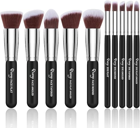 Amazon Qivange メイクブラシ 化粧ブラシセット 高級繊維 気持ちいい肌触り フルメイク綺麗に仕上げ10本セット プレゼントに最適 ブラック シルバー Qivange メイクアップブラシ 通販