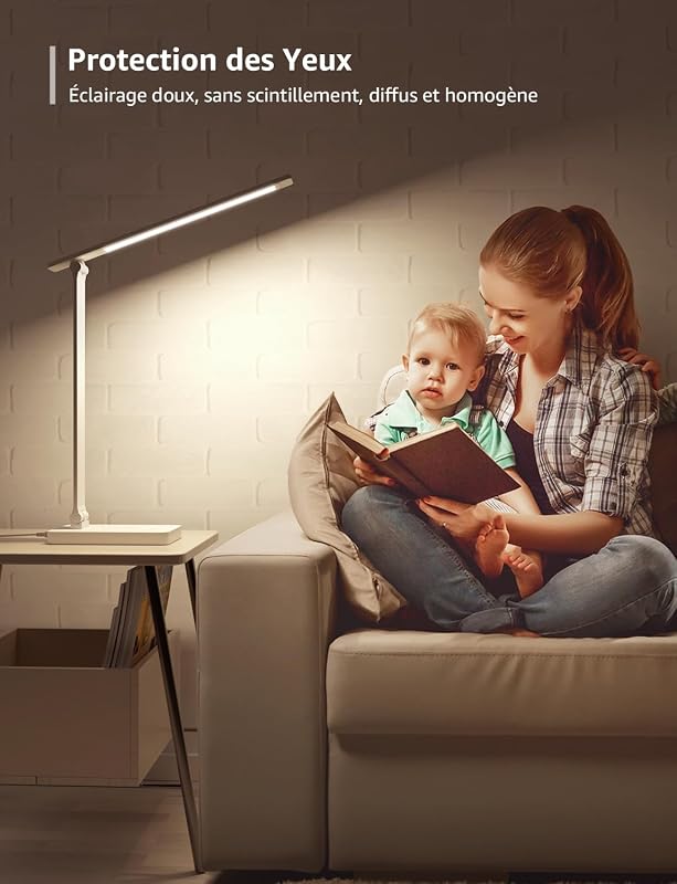 Lampe de Bureau 800lm 5 Modes Couleur 5 Niveaux Dimmable Blanc