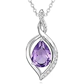 BETHZA Natural Amethyst Necklace for Women 925 Sterling Silver Purple February Teardrop Birthstone Pendant Jewelry Birthday Gifts for Mom Women