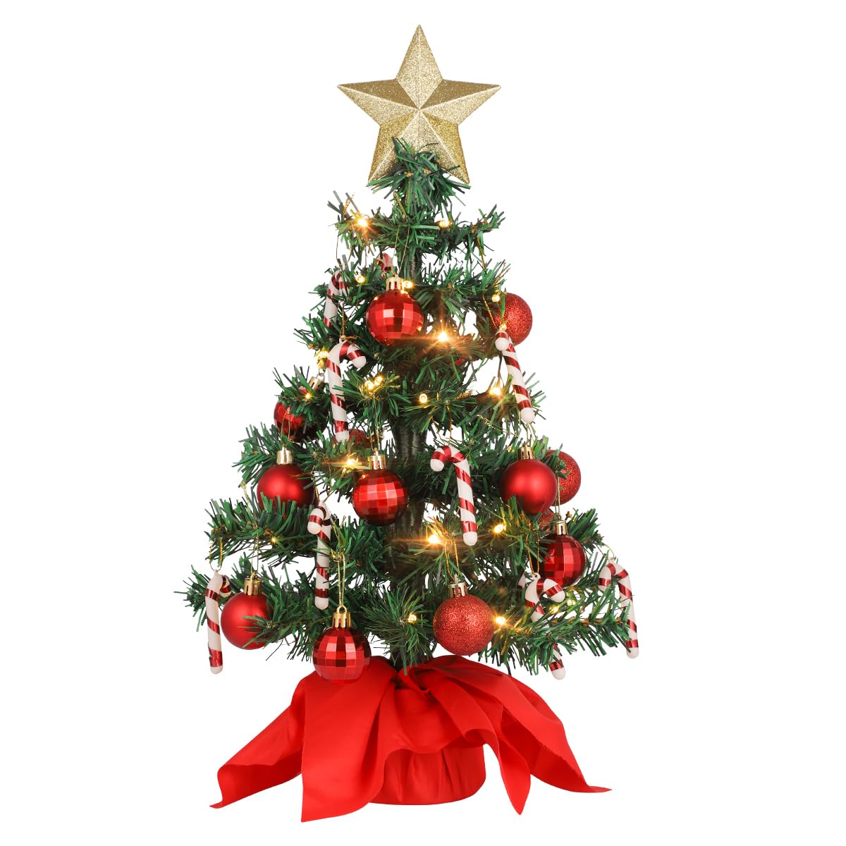 Amosfun Artificial Christmas Trees Desktop Christmas Trees Mini Christmas Tree with Lights Xmas Tree Baubles 50cm