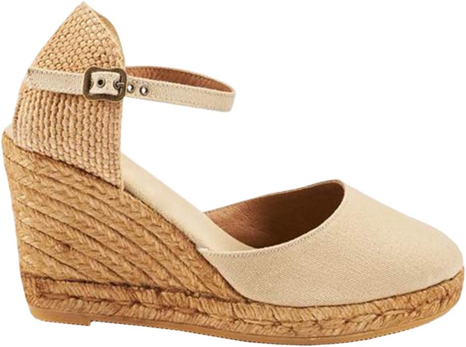 Womens Wedge Sandals Ankle Strap Closed Toe Classic Heeled Espadrilles Summer Shoes