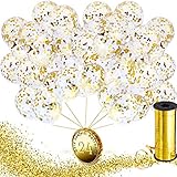 Gold Confetti Balloons 12 inch - Balloons with Confetti Inside - Bachelorette Decorations - Wedding Party Supplies - Clear Latex Balloons - Prefilled Confetti Dots - 24 Gold Balloons