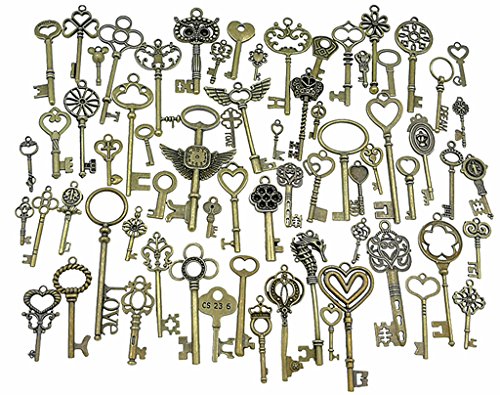 Kinteshun Skeleton Key Charms Alloy Multistyle Antique Bronze Master Keys Steampunk Costume Pendant Connector for DIY Necklace Bracelet Jewelry Making Findings(69pcs,Big Size)