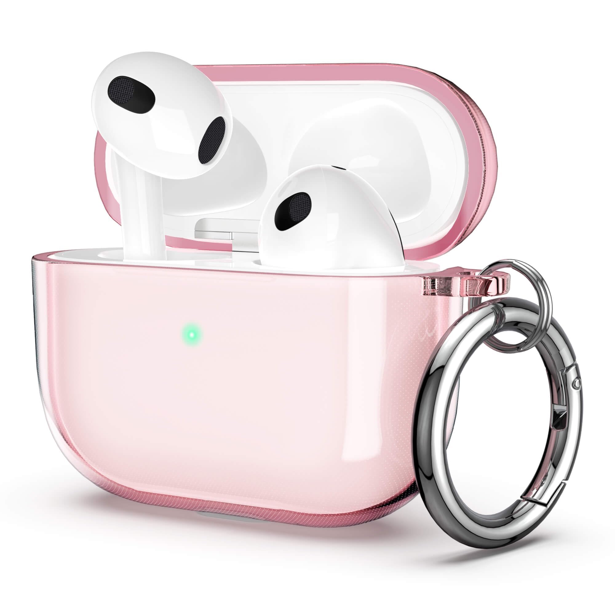 Photo 1 of ULAK Compatible with AirPods 3 Case for Women Girls, Transparent Shockproof Soft TPU Protective Cover with Keychain for AirPods 3rd Generation 2021 [Front Led Visible], Pink