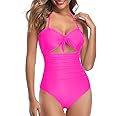 Tempt Me Women Sexy Cutout One Piece Swimsuits Tummy Control High Waisted Halter Front Tie Knot Bathing Suit