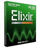 Elixir Strings, Electric Bass Guitar Strings, Nickel Plated Steel with NANOWEB Technology, Longest-Lasting Warm Tone with Comfortable Feel, 5-String Set, Long Scale, Light/Medium 45-135