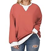 VOGRACE Womens-Plus-Size-Sweatshirts Casual Oversized Pullover Tops Crewneck Long Sleeve Color Block Tunic Outfits