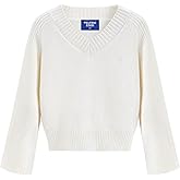 Aelfric Eden Cropped Sweater for Women V-Neck Flare Sleeve Crop Sweater Oversized Pullover Jumper Knit Tops