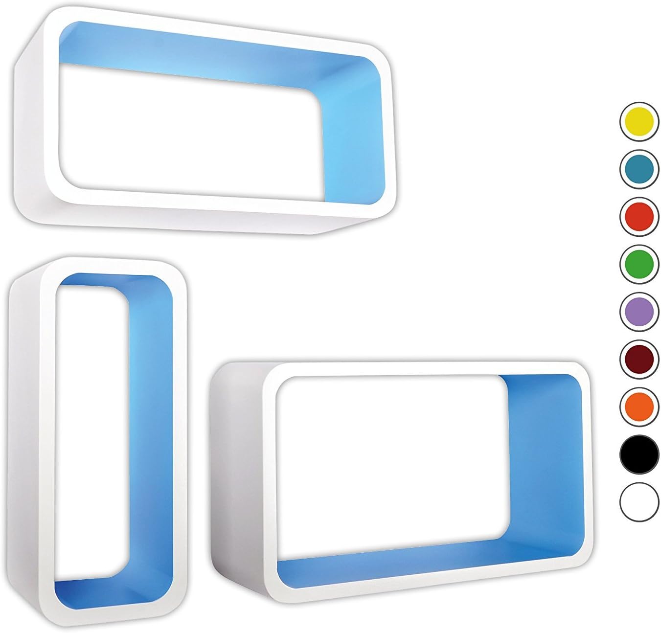 Delex Floating Shelves for Wall Decorative Cube Book Shelf Wooden Wall Mounted Shelves Set of 3 White/Blue