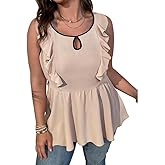 Blouses for Women Dressy Casual Plus Size, Ruffle Sleeveless Slim Fit Top Spring Summer Hollow Chest Shirt