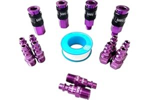 SANFU Air Hose Fittings, Aluminum AMT Universal Air Coupler and I/M Industrial Type Air Plug Kit, 1/4 Inch Threads Size, 1/4 Inch Body Size, 15 Pieces Air Compressor Accessories Fittings Kit(Purple)