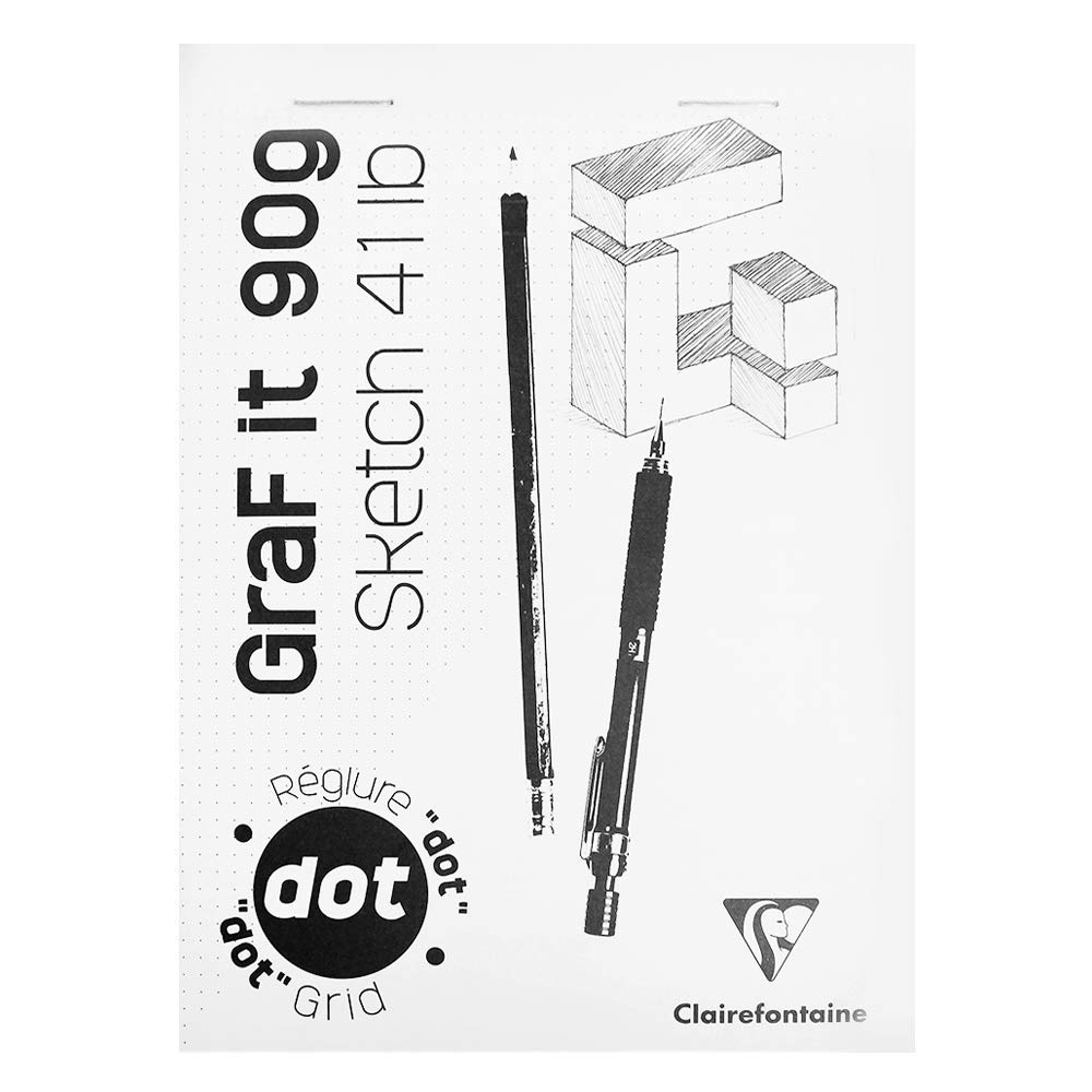 Clairefontaine - Ref 96691C - Graf It White Glued Dot Grid Sketch Pad (80 Sheets) - A4 Size, 90gsm Drawing Paper, White Cover, Microperforated Sheets, Top Glued