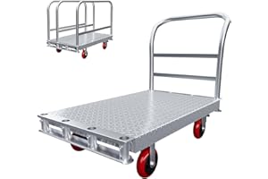 GASGO Extra Large Steel Panel Cart Dolly – 2IN1 Heavy Duty Drywall Lumber Platform Truck with 3200 LBS Capacity, 2.2MM Steel Plate, 6.3" Swivel Brake Wheels, 1 Front & 3 Side Handrails
