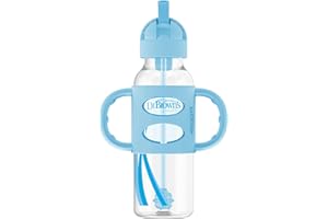 Dr. Brown's Milestones Sippy Straw Bottle with Silicone Handles, Blue, 8 oz