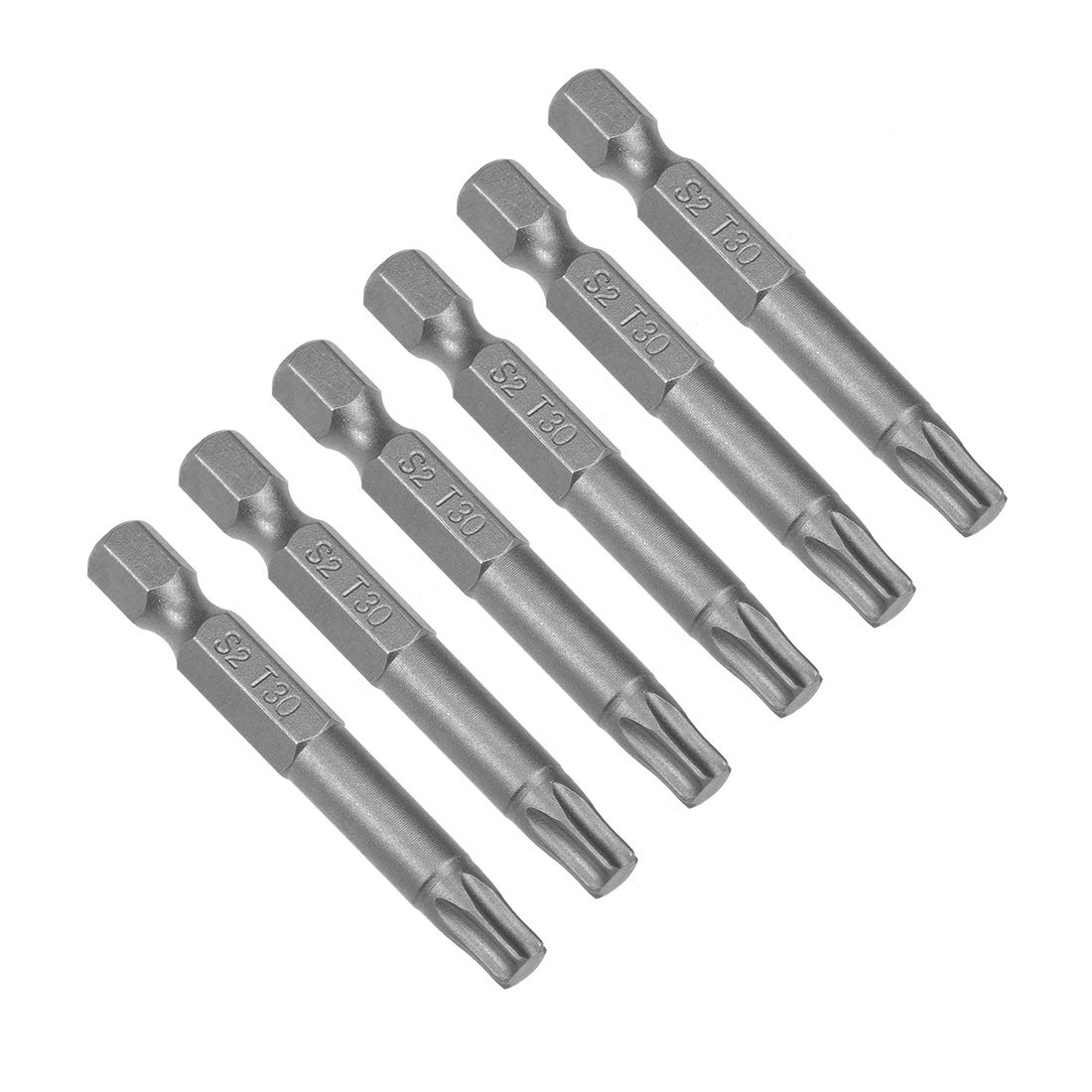 sourcing map 6 Pcs T30 Magnetic Torx Screwdriver Bits, 1/4 Inch Hex Shank 2-inch Length S2 Power Tool