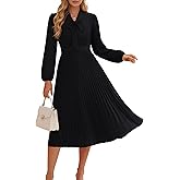GRACE KARIN Womens 2025 Fall Long Sleeve Dress, Casual V Neck Pleated A Line Flowy Midi Dresses