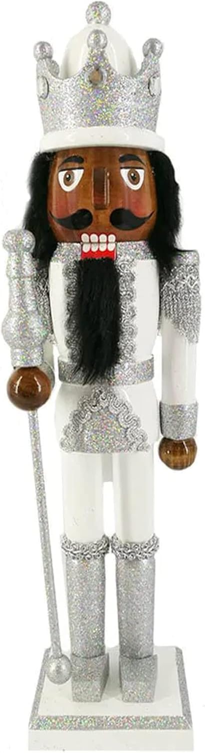 Nutcrackers - Nutcracker Ballet Gifts African American King Nutcracker Christmas Ornaments, Wooden Figure Decoration for Holiday, Xmas Home Decor, White and Silver, 15 Inch