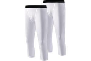 Hotfiary 2 Pack Boys 3/4 Leggings Youth Kids Basketball Compression Pants Sport Running Tights Athletic Baselayer Quick Dry