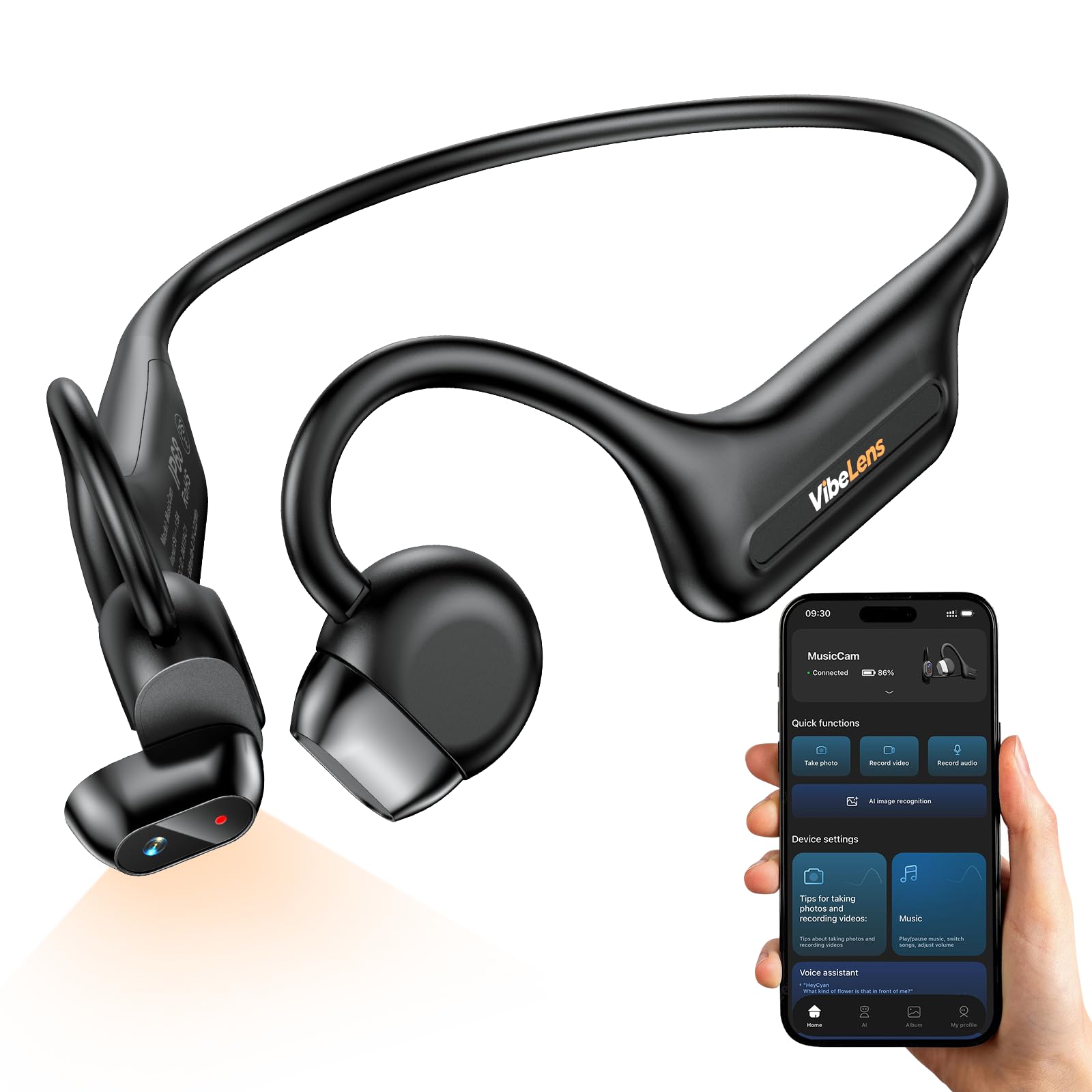Photo 1 of MusicCam World’s 1st Bone Conduction Headphones with Camera, Hand-Free POV Camera Headphones, IP68 Water & Sweat Resistant, AI Functions, Open-Ear Bluetooth Wireless Sport Earphones with APP

