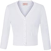 Belle Poque Women's 3/4 Sleeve Cropped Cardigan Shrugs Button Down Sweater