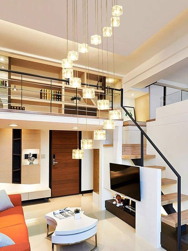 Escalera Larga 16 piezas Bolas de cristal Lámpara de araña Luces